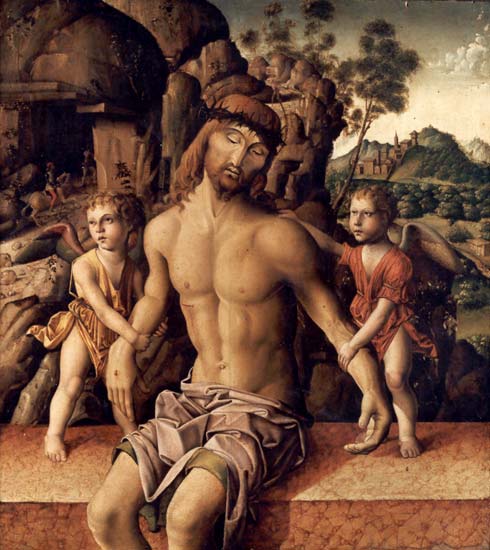 Piet&agrave; con due angeli